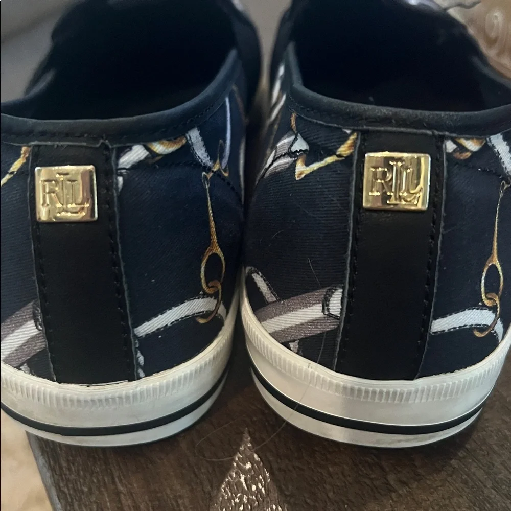 Lauren Ralph Lauren Navy Slip-On Shoes with Chain Pattern - Picture 4 of 6